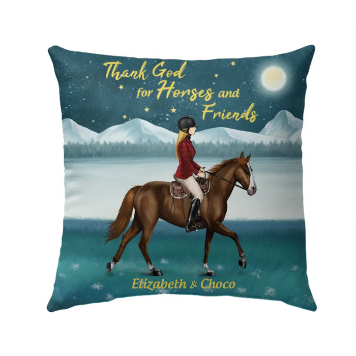 Personalized Pillow, Thank God for Horses And Friends, Gift For Horse Lovers