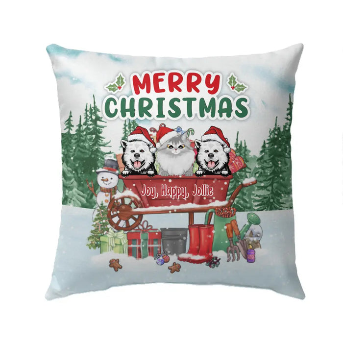 Personalized Pillow, Up To 3 Pets, Merry Christmas, Christmas Gift For Dog Lovers, Cat Lovers, Gardening Lovers