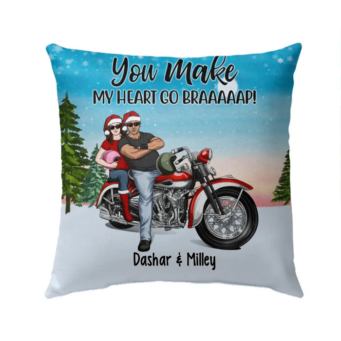Personalized Pillow, You Make My Heart Go Braaaaap - Motorcycle Couple Front View, Gift For Motorcycle Lovers