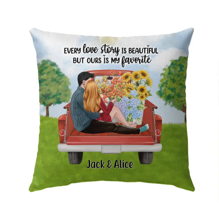 Couple Sitting On Car - Personalized Pillow For Couples, For Her, For Him, Valentine's Day