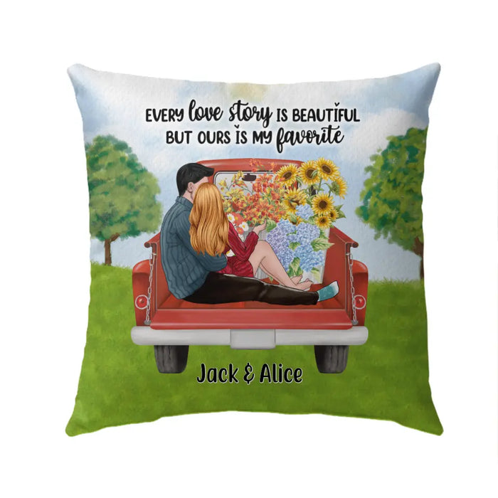 Couple Sitting On Car Personalized Pillow For Couples For Her For GearLit