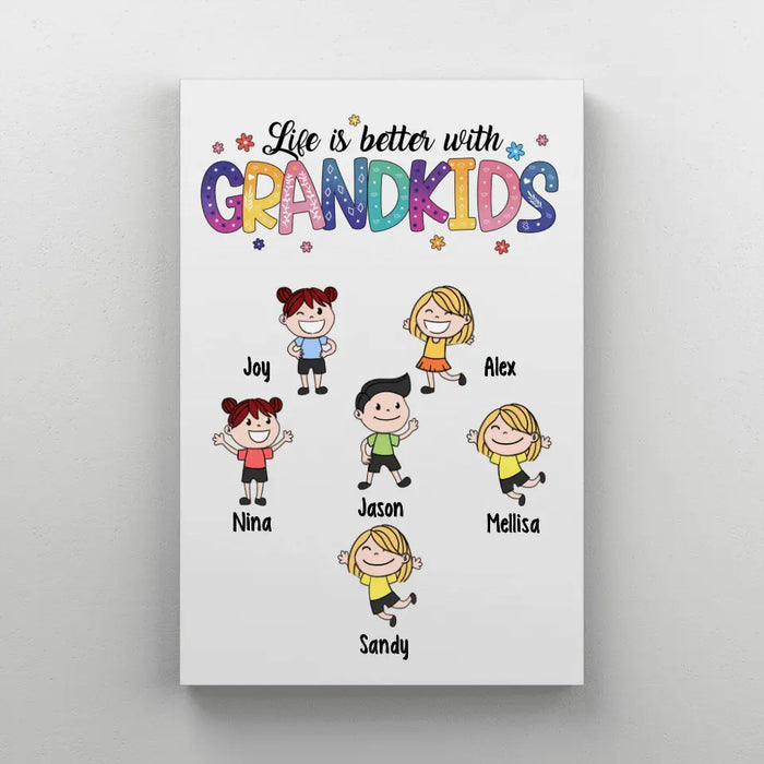 Life Is Better with Grandkids - Personalized Gifts Custom Canvas for Grandma, Nana