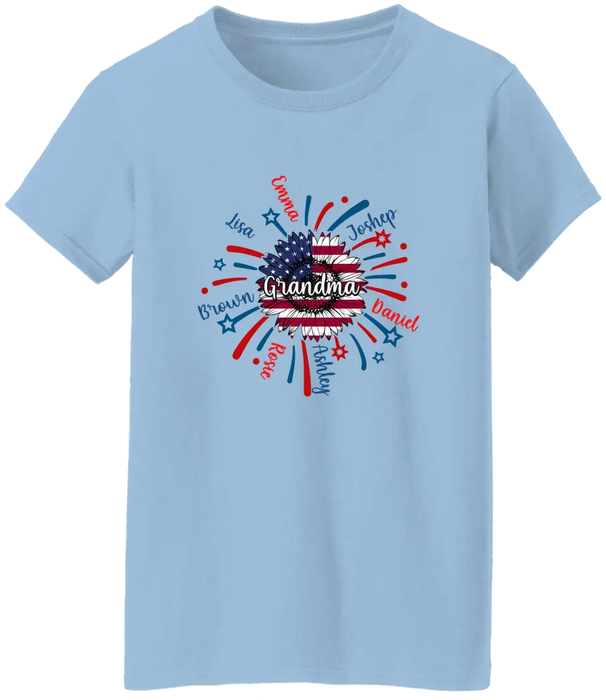 Grandma Sunflower American Flag Custom Kids Name - Personalized Gifts Custom Shirt Nana for Grandma