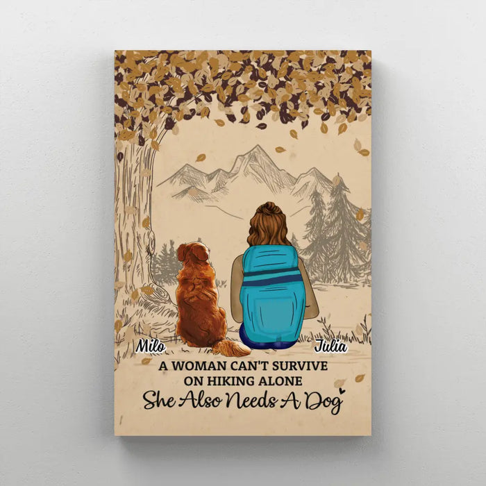 Woman Hiking With Dog - Personalized Canvas For Her, Dog Lovers, Hiking