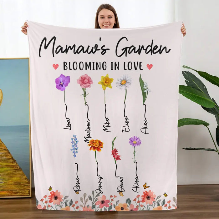 Mamaw's Garden Blooming in Love - Personalized Gifts Custom Flowers Blanket for Grandma Mom, Flowers Lovers