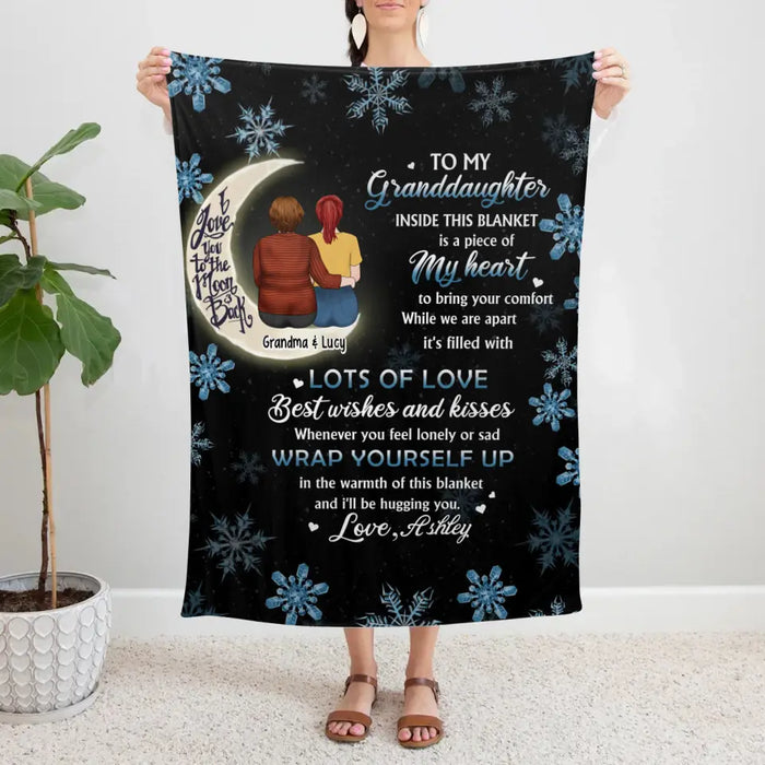 To My Granddaughter, Inside This Blanket Is a Piece of My Heart - Personalized Gifts Custom Blanket for Granddaughter From Grandma
