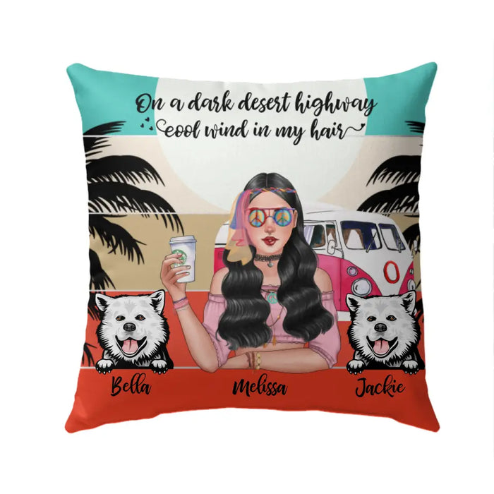 Personalized Pillow, Hippie Girl and Dogs Custom Gift For Dog and Hippie Lovers