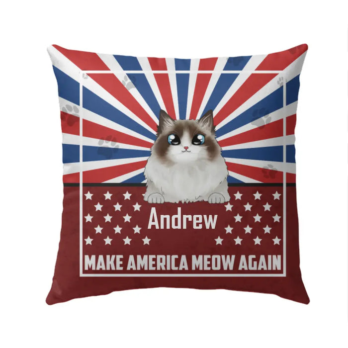 Personalized Pillow, Cat Make America Meow Again Custom Gift For The Fourth Of July