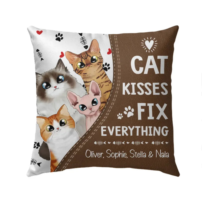 Personalized Pillow, Cat Kisses Fix Everything, Custom Gift For Cat Mom, Cat Dad And Cat Lovers