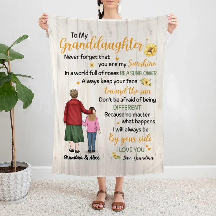 To My Granddaughter, Never Forget That You Are My Sunshine - Personalized Gifts Custom Blanket For Granddaughter From Grandma