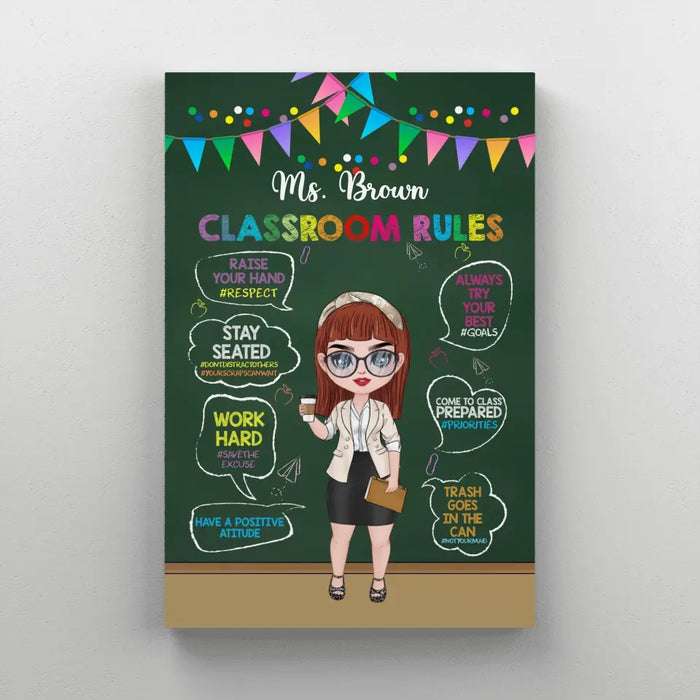 Teacher Classroom Rules - Personalized Gifts Custom Teacher Canvas For Her, Back To School Gifts