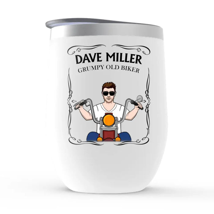 Never Underestimate an Old Man With a Motorcycle - Personalized Gifts Custom Wine Tumbler for Him, Motorcycle Lovers