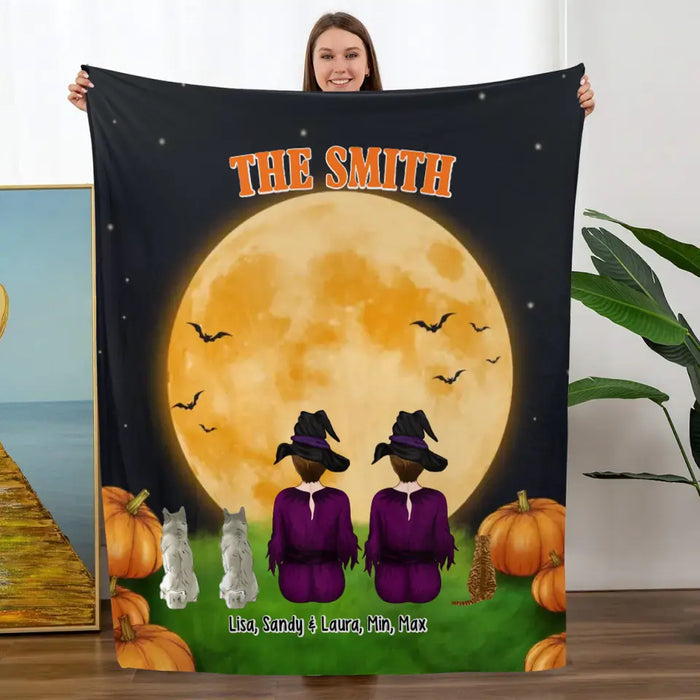 Two Women Portrait With Dogs Cats - Personalized Gifts Custom Halloween Blanket For Dog Lovers, Cat Lovers