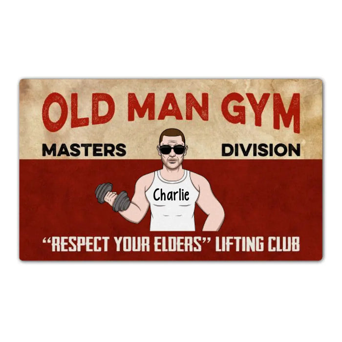 Old Man Gym Masters Division - Personalized Gifts Custom Workout Doormat for Dad, Gym Lovers