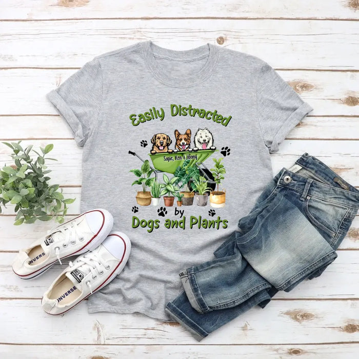 Easily Distracted By Dogs and Plants - Personalized Gifts Custom Gardening Shirt for Dog Mom, Gardeners