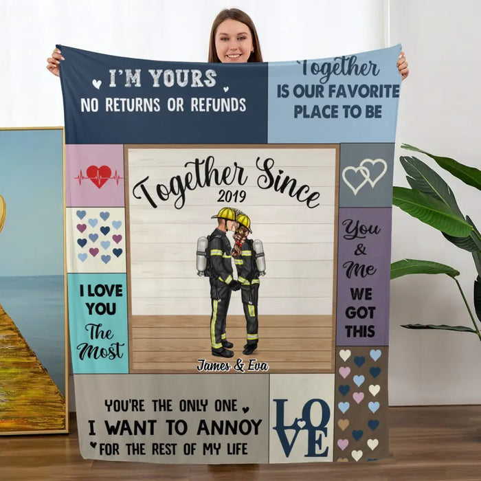 Together Since Year - Personalized Gifts Custom Blanket For Firefighter Nurse Police Military Couples