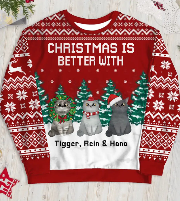 Christmas Is Better With Cats - Personalized Custom Unisex Ugly Christmas Sweater, Christmas Gift Cat Lovers