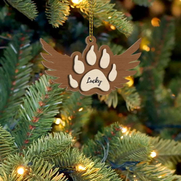 Cat Memorial Ornament, Cat Paw with Wings Christmas Ornament, Cat Angel Paw Ornament, Personalized Layered Wooden Ornament