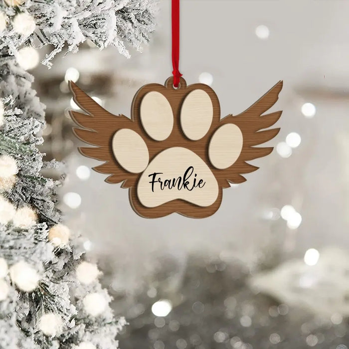 Pet Memorial Ornament, Paw with Wings Christmas Ornament, Pet Angel Paw Ornament, Personalized Wood Ornament