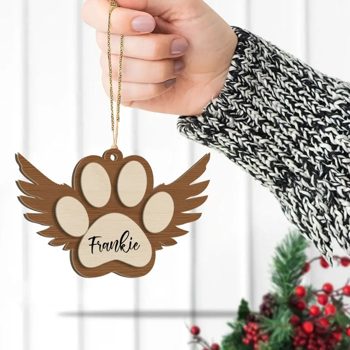 Pet Memorial Ornament, Paw with Wings Christmas Ornament, Pet Angel Paw Ornament, Personalized Wood Ornament