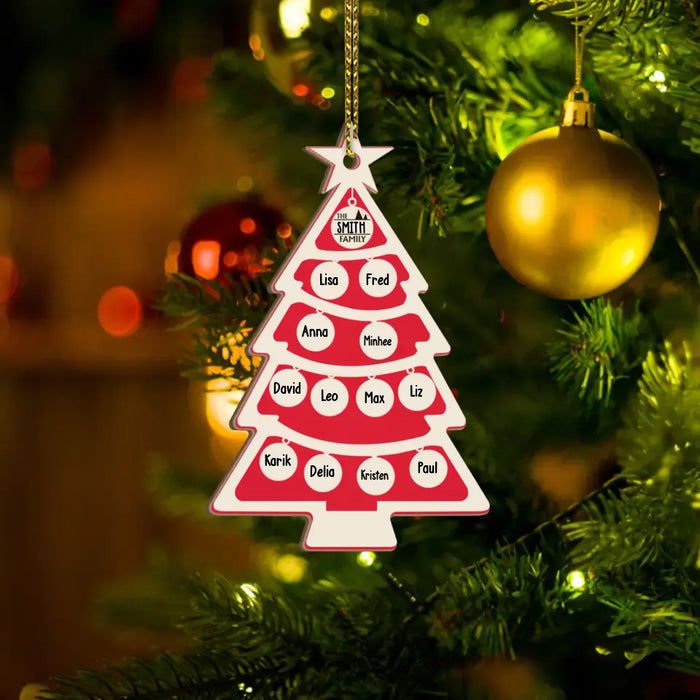 Big Family Christmas Tree Personalized Gifts Custom 2 Layered Wooden Ornament For Family