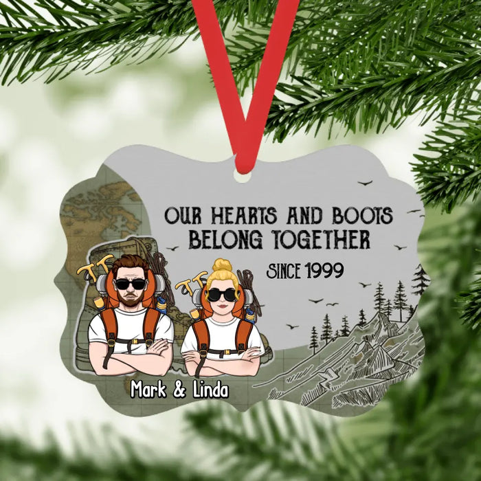 Personalized Ornament, Our Boots And Hearts Belong Together, Christmas Gift For Hikers, Hiking Lover, Couple
