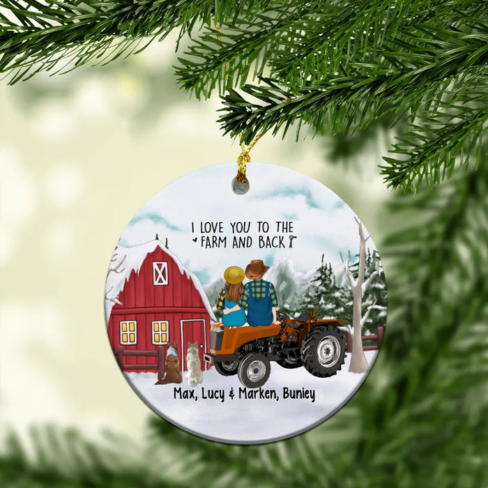 Personalized Ornament, Farming Couple On Tractor With Dogs, Christmas Gift For Farmers And Dog Lovers