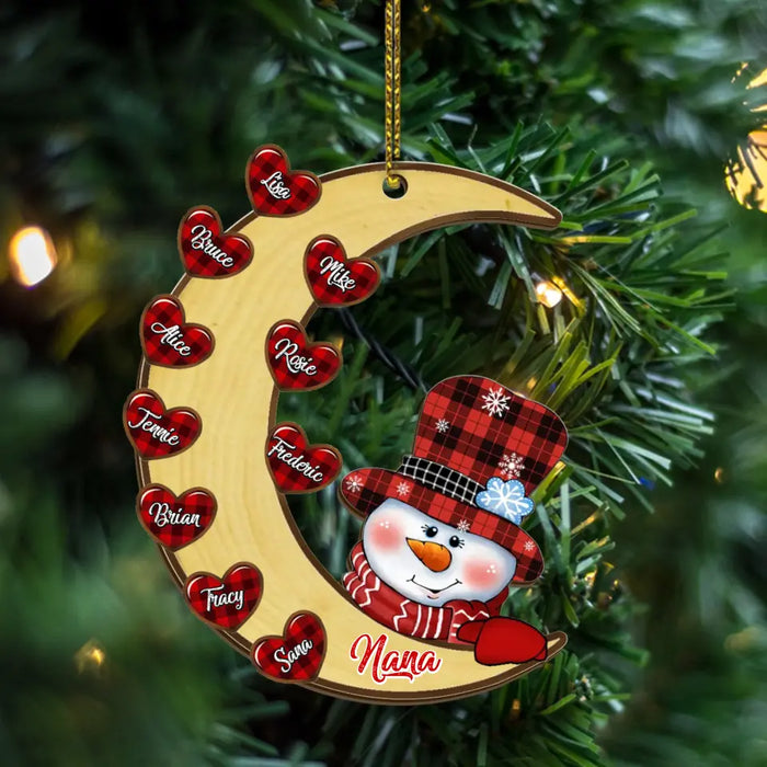 Snowman Nana Grandma Sweet Heart Kids - Personalized Christmas Gifts Custom Wooden Ornament for Grandma