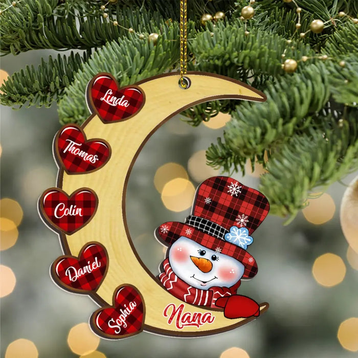 Snowman Nana Grandma Sweet Heart Kids - Personalized Christmas Gifts Custom Wooden Ornament for Grandma