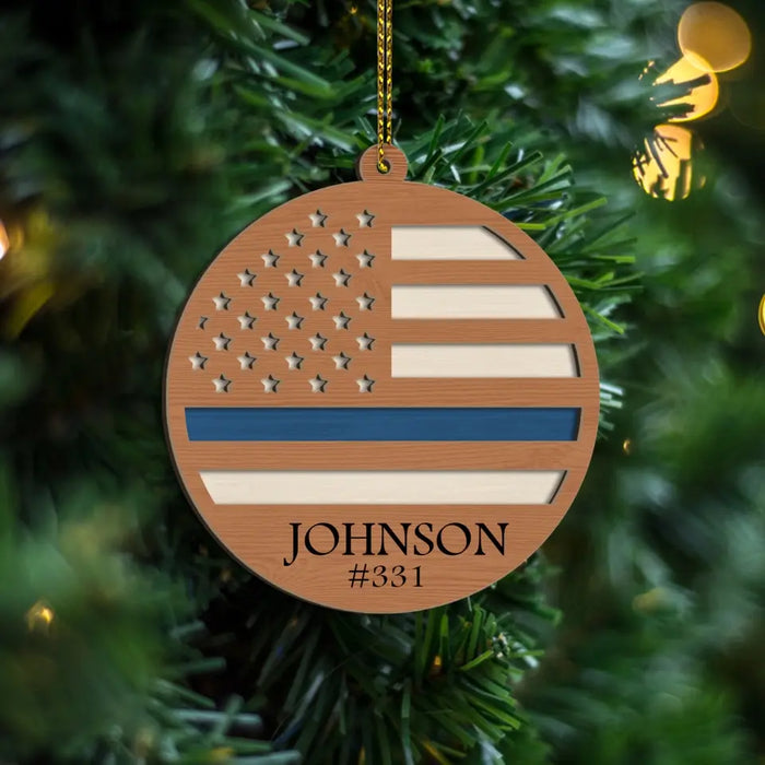 Thin Blue Line Police - Personalized Gifts Custom Layered Wooden Ornament For Police Officers