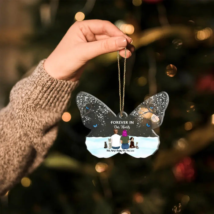 Forever In Our Hearts - Personalized Christmas Gifts Custom Acrylic Ornament, Couples With Pets, Pet Loss Memorial Gifts