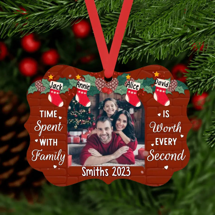 Personalized Photo Upload Gifts Custom Ornament for Family - Time Spent With Family is Worth Every Second