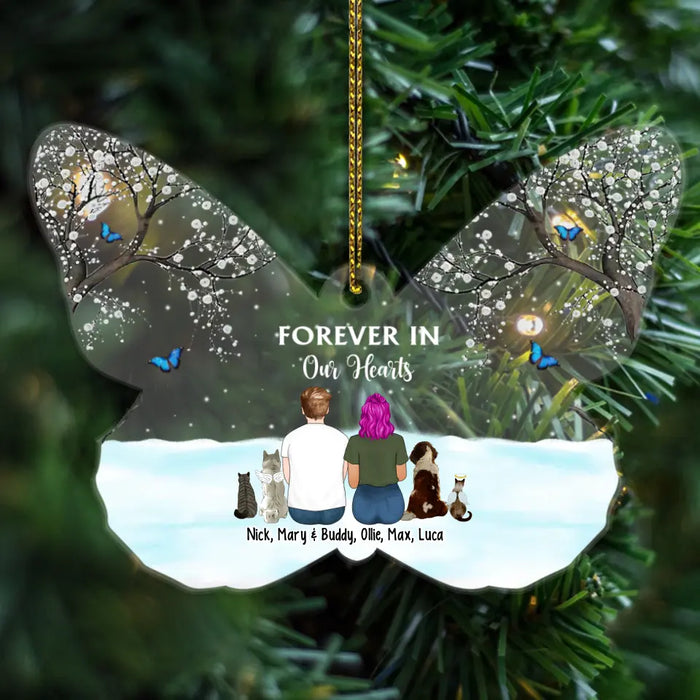 Forever In Our Hearts - Personalized Christmas Gifts Custom Acrylic Ornament, Couples With Pets, Pet Loss Memorial Gifts