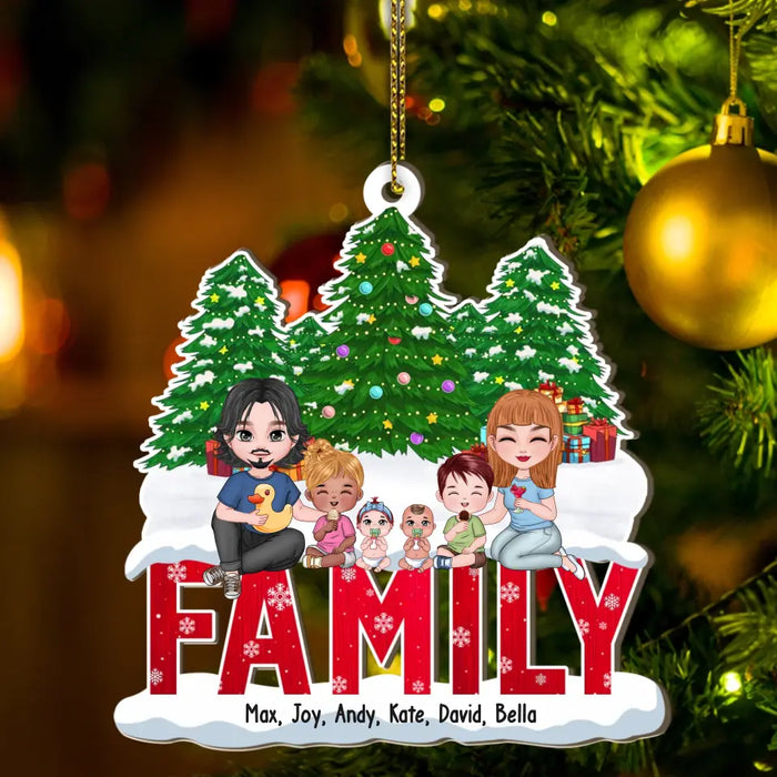 Family Sitting In Christmas Tree - Personalized Christmas Gifts Custom Wooden Ornament For Family