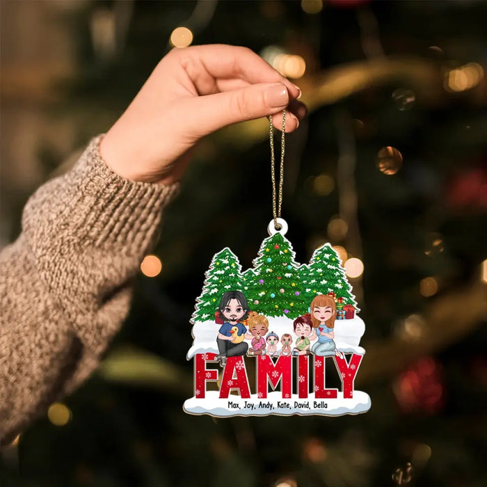 Family Sitting In Christmas Tree - Personalized Christmas Gifts Custom Wooden Ornament For Family