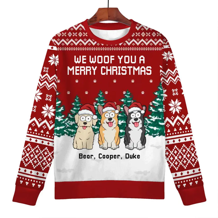 We Woof You A Merry Christmas - Personalized Custom Unisex Ugly Christmas Sweater, Christmas Gift Dog Lovers