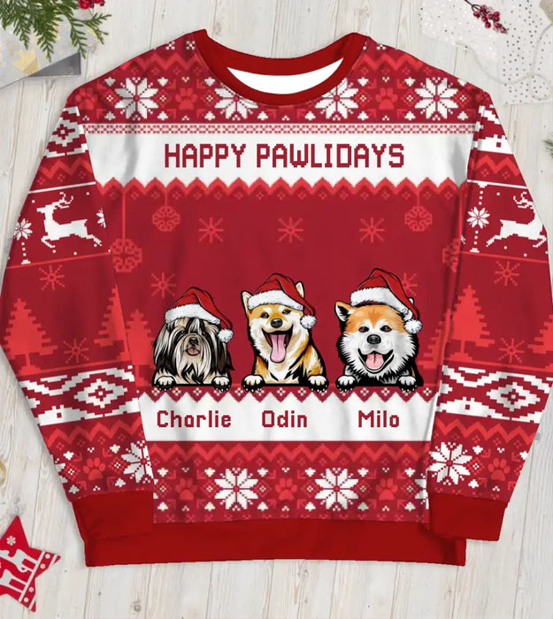 Happy Pawlidays - Personalized Custom Unisex Ugly Christmas Sweater, Christmas Gift Dog Lovers