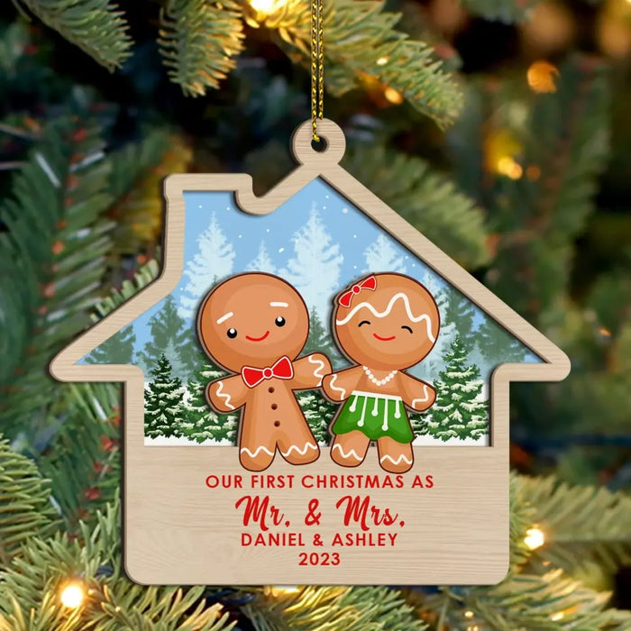 Our First Christmas As Mr. & Mrs. - Personalized Gifts Custom Layered Wooden Ornament For Couples