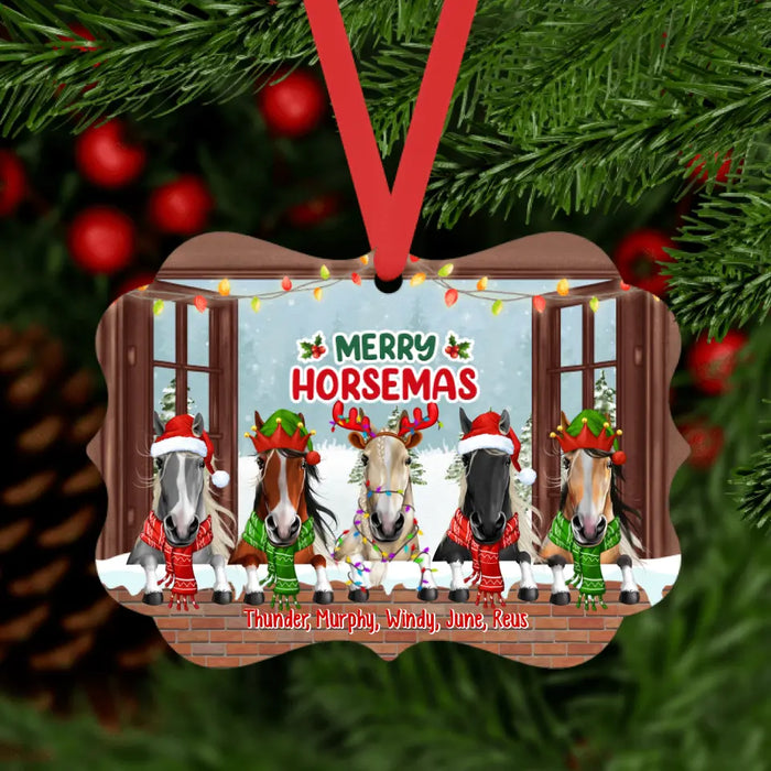 Personalized Ornament, Horses In The Windows, Merry Horsemas, Christmas Gift For Horse Lovers