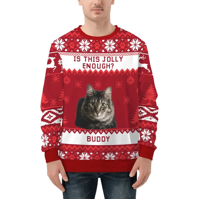 Is This Jolly Enough? - Personalized Custom Unisex Ugly Christmas Sweater, Christmas Gift For Her, Cat Lovers