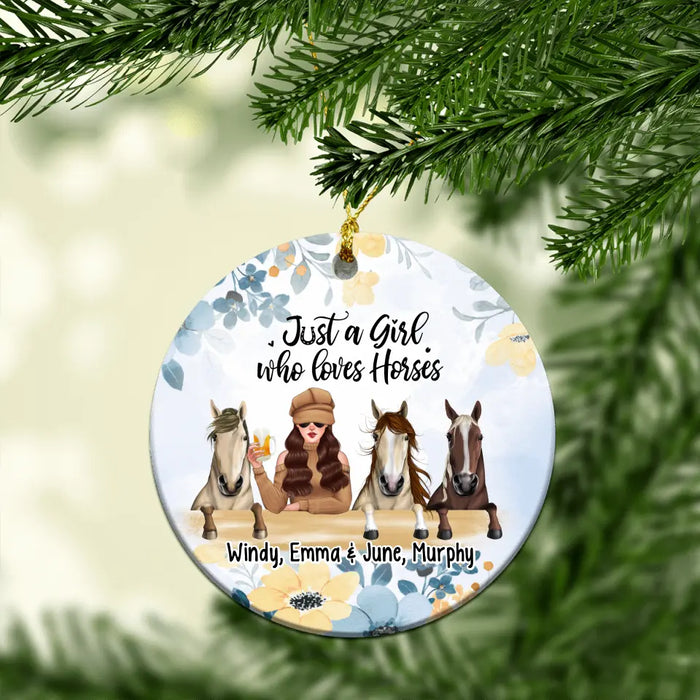 Personalized Ornament, Just A Girl Who Loves Horses - Flower Theme, Christmas Gift For Horse Lovers