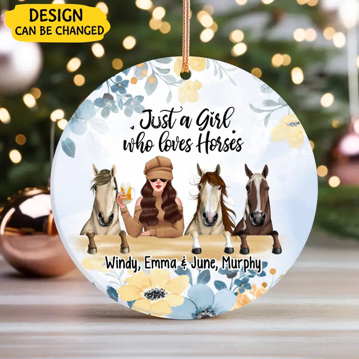 Personalized Ornament, Just A Girl Who Loves Horses - Flower Theme, Christmas Gift For Horse Lovers