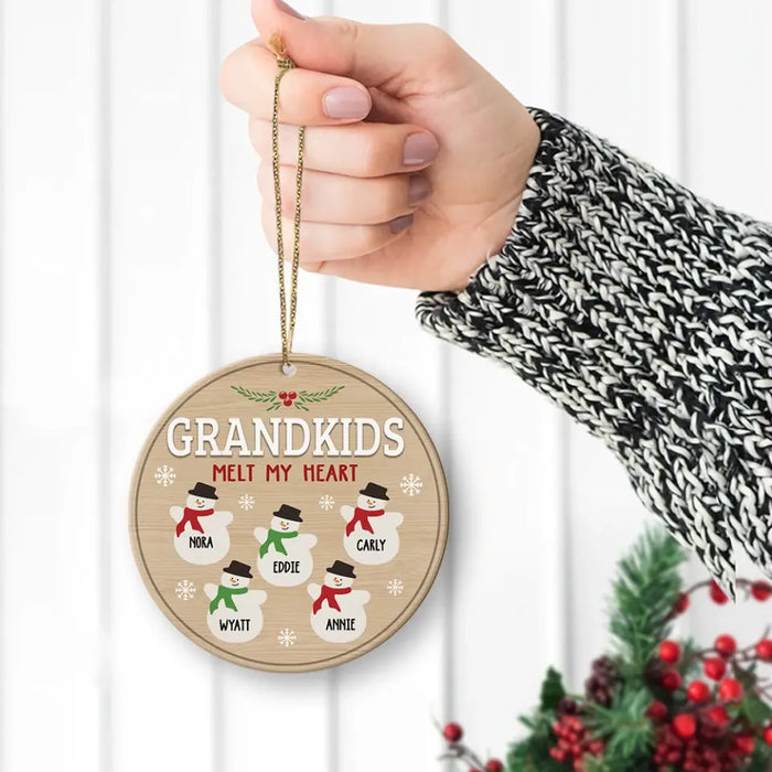 Grandkids Melt My Heart Snowman - Christmas Personalized Gifts Custom Wooden Ornament for Grandparents