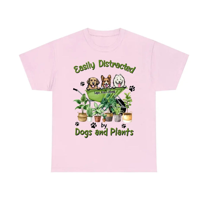 Easily Distracted By Dogs and Plants - Personalized Gifts Custom Gardening Shirt for Dog Mom, Gardeners