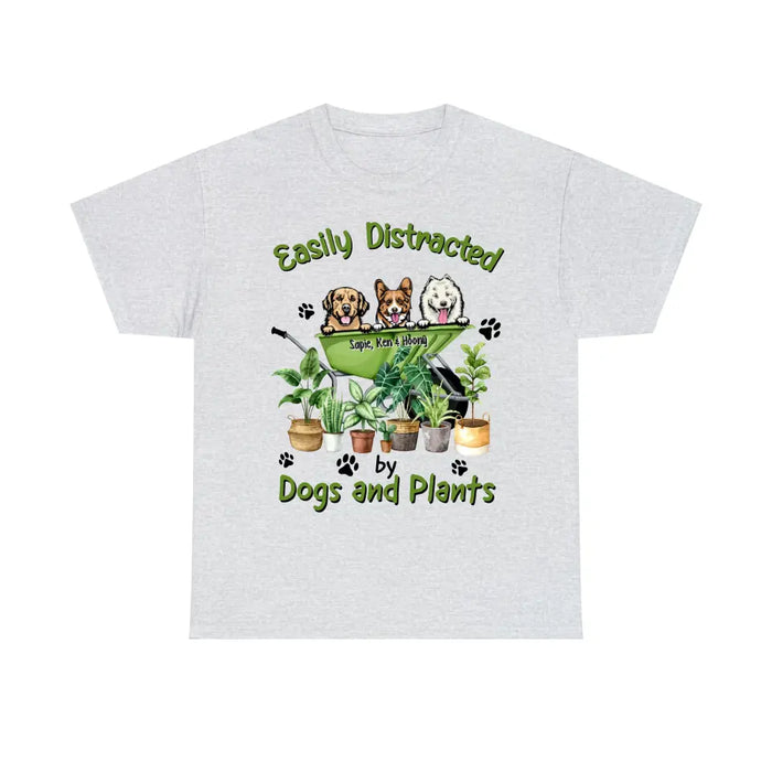 Easily Distracted By Dogs and Plants - Personalized Gifts Custom Gardening Shirt for Dog Mom, Gardeners