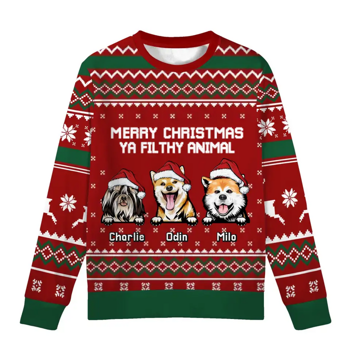 Merry Christmas Ya Filthy Animal - Personalized Custom Unisex Ugly Christmas Sweater for Dog Lovers