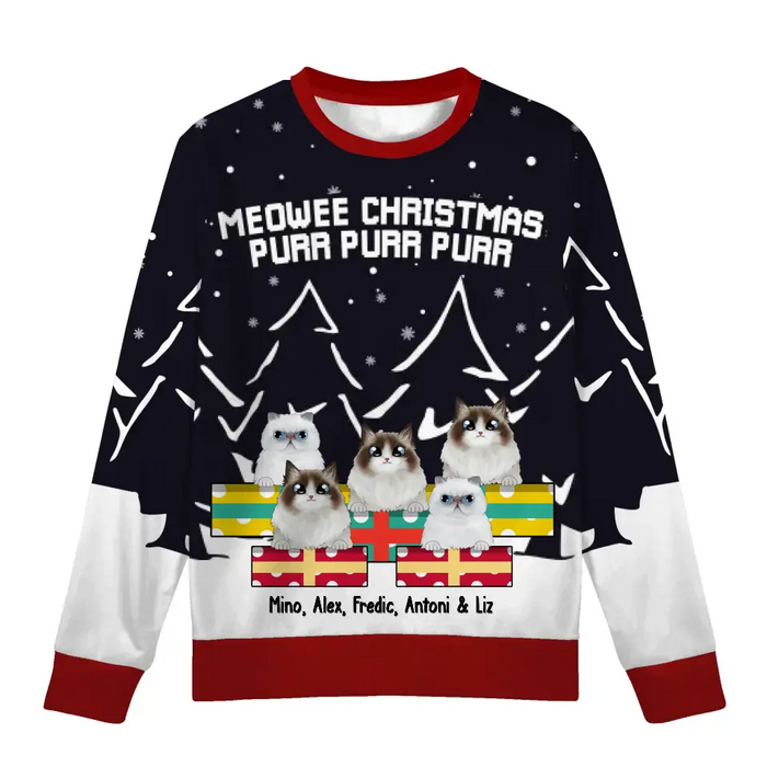 Meowee Christmas Purr Purr Purr - Personalized Custom Unisex Ugly Christmas Sweater for Cat Lovers