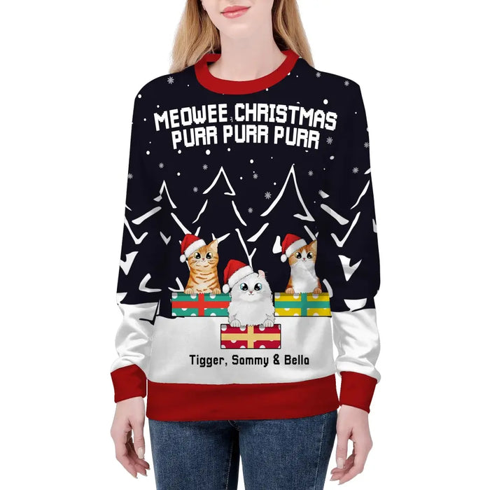 Meowee Christmas Purr Purr Purr - Personalized Custom Unisex Ugly Christmas Sweater for Cat Lovers