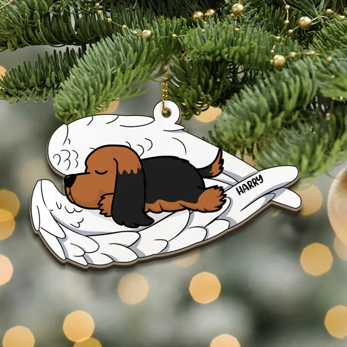 Dog Sleeping In Angel Wings - Personalized Gifts Custom Wooden Ornament For Loss of Pet, Dog Loss Sympathy Gifts