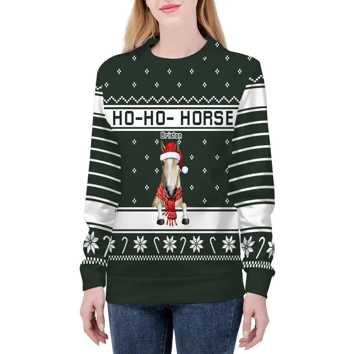 HO- Ho- Horse - Personalized Custom Unisex Ugly Christmas Sweater, Christmas Gift For Horse Lovers